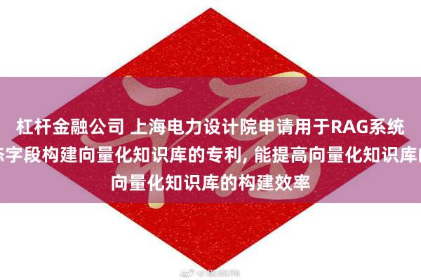 杠杆金融公司 上海电力设计院申请用于RAG系统的基于动态字段构建向量化知识库的专利, 能提高向量化知识库的构建效率