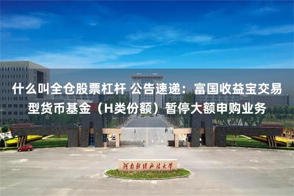 什么叫全仓股票杠杆 公告速递：富国收益宝交易型货币基金（H类份额）暂停大额申购业务